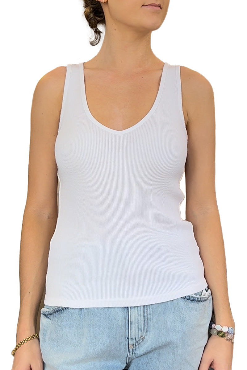 AMO Denim  V-Neck Tee in White – A M O